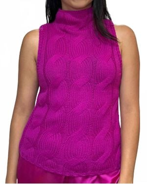 SABLYN Salvia Sleeveless Cashmere Cable Turtleneck Top - Purple