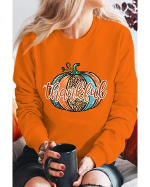 Shewin Leopard Pumpkin Graphic Sweatshirt - Orange