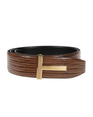 Tom Ford Printed Tejus T Reversible Calf Leather Belt - Brown