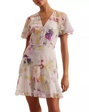 Ted Baker Angel Sleeve Fit And Flare Mini Dress - Natural