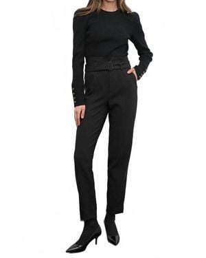 Greylin Abilene Belted Paperbag High Waist Pants - Black