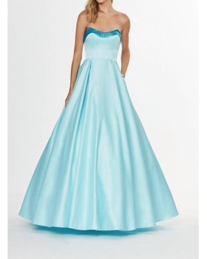 Angela & Alison Strapless Satin Ballgown - Blue