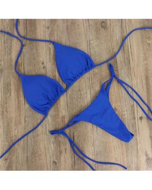 TRUEDAMES Neck Strap-On Bikini Swimsuit Sexy Belt Chest Pad Split Swimsuit Strap Three-Point Swimsuit Suit - Blue