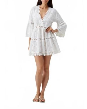 Melissa Odabash Victoria Embroidered V-Neck Bell Sleeve Dress - White