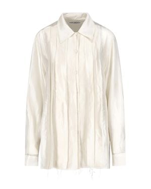 Our Legacy Cream Tuxedo-Style Pleated Viscose-Blend Blouse - White