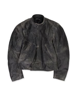 PROJECT G/R Distressed Biker Leather Jacket - Black
