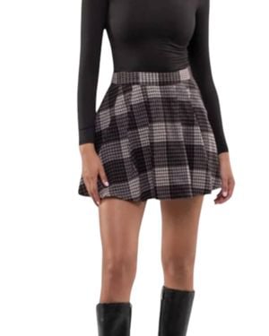 The Workshop Plaid Pleated High Waist Mini Skirt - Black