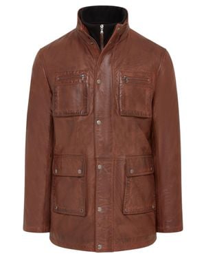 Infinity Leather Leather Military Jacket Outwear Coat - Brown