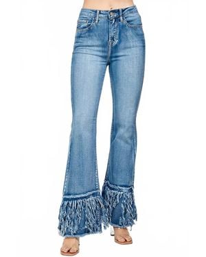 I & M Jeans High Rise Frayed Flare Jeans - Blue