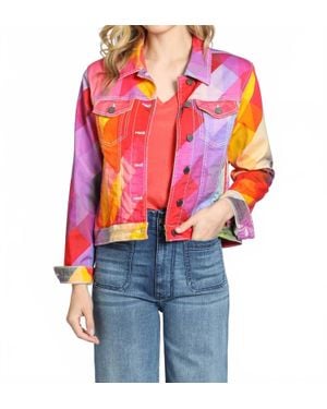 Apny Printed Denim Jacket - Red