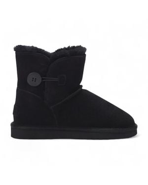 Infinity Leather Sheepskin Suede Ankle Bootie Warm Winter Boots - Black