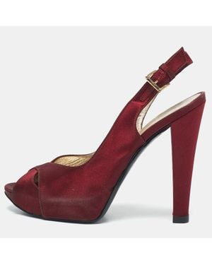 Casadei Burgundy Satin Slingback Sandals - Red