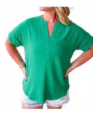 Zenana Bernie Airflow Split Neck Top - Green