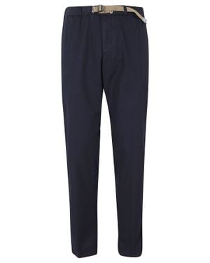 White Sand Elastic Waistband Drawstring Cotton-Blend Straight-Leg Pants - Blue