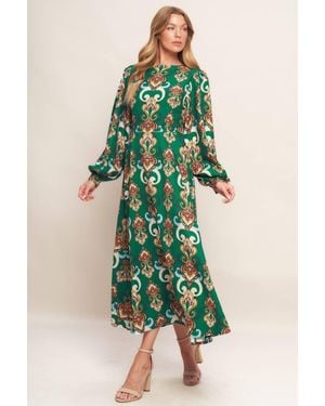 TRUEDAMES Modern Retro Bloom Woven Midi Dress - Green