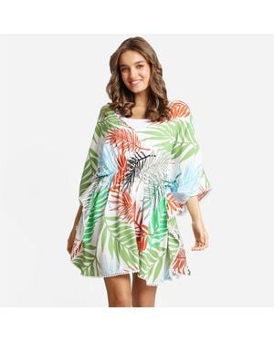 TRUEDAMES Boho Leaves Drawstring Mini Tunic Dress - Green