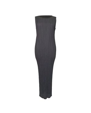 Issey Miyake Pleats Please Sleeveless Midi Dress - Gray