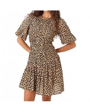Never Fully Dressed Nara Puff Sleeve Pleated Mini Dress - Brown