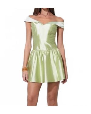 Adelyn Rae Darcy Off Shoulder Satin Drop Waist Mini Dress - Green