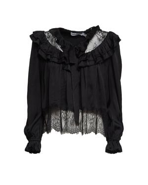 Self-Portrait Lace Trim Casual Blouse - Black