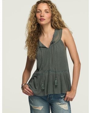 Lucky Brand Peplum Lace Trimmed Tank - Green