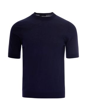 Ballantyne Short-Sleeve Slim-Fit Knit Top With Ribbed Detailing - Blue