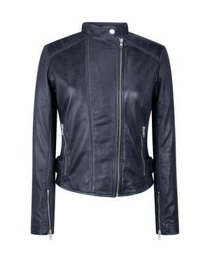 TruClothing Leather Jacket Cross Zip Nehru Collarless - Blue