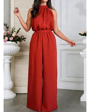 TRUEDAMES Summer Trendy Halter High-Waist Straight-Leg Jumpsuit - Red