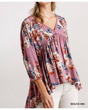 Umgee Floral Babydoll Top - Red