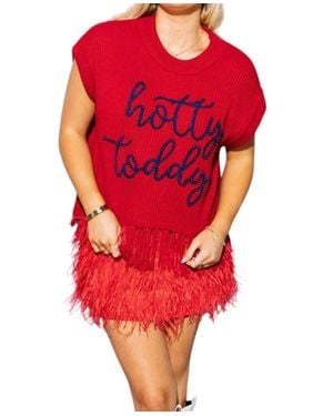 Queen Of Sparkles Ole Miss Fringe Sweater Top - Red