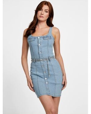 Guess Zaida Jacquard Denim Midi Dress - Blue