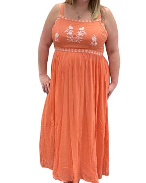 White Birch Embroidered Front Tank Dress - Orange