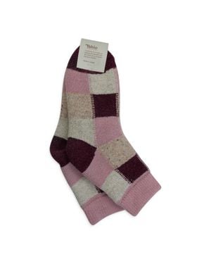 Tabio Patchwork Crew Socks - Brown