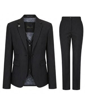 TruClothing 3 Piece Pinstripe Tailored Fit Business Formal Ladies Dress - Black