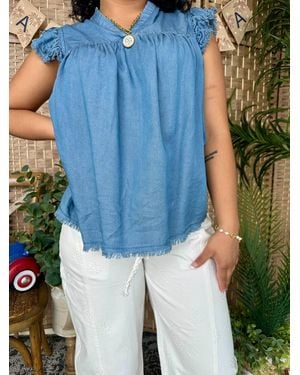 A & She Ruffle Cap Sleeve Top - Blue