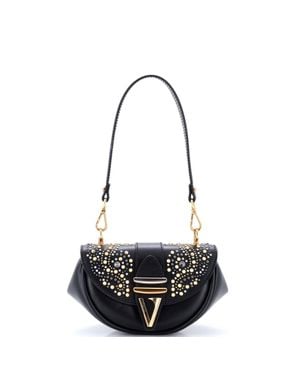Versace Virtus Convertible Flap Shoulder Bag Embellished Leather - Black