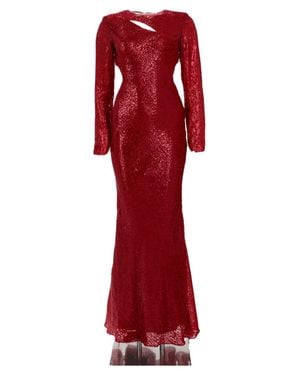Self-Portrait Fitted Shimmering Lurex Silk Midi Dress - Red