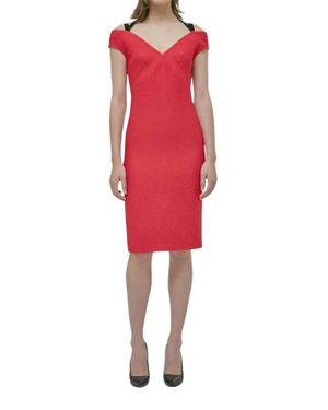 Yigal Azrouël Stretch Weave V Neck Sheath Dress - Red