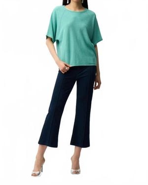 Joseph Ribkoff Knit Denim Crop Flare Pants - Green