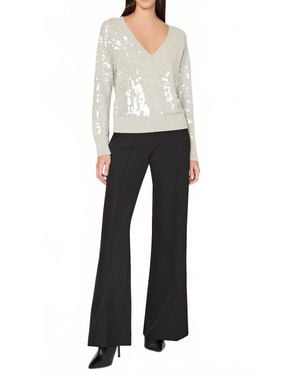 MILLY Ilaria Sequin Vneck Sweater Top - White
