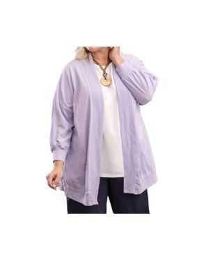 On The Plus Side Becky Solid Long Sleeve Cotton Knit Plus Size Jacket - Purple