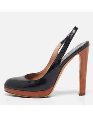 Sergio Rossi Leather Platform Slingback Pumps - Blue