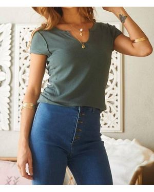 Time After Time Fitted Tee With V Neck - Blue