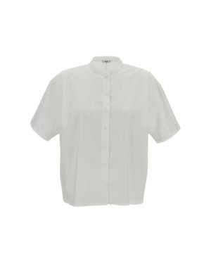 M.S.M Milano Grandad Collar Shirt With Kimono Shoulders And Wide Silhouette - Gray