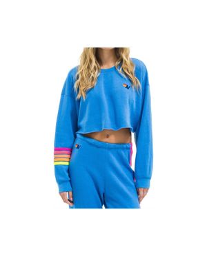 Aviator Nation Rugby Stitch Cropped Crewneck Sweatshirt - Blue