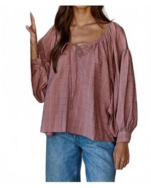 By Together Woven Scoop Neck Long Sleeve Blouse - Red