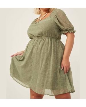 Hayden LA Square Neck Puff Sleeve Mini Dress - Green