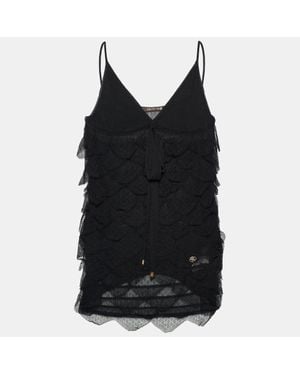 Roberto Cavalli Lace Frill Detail Sleeveless Top - Black