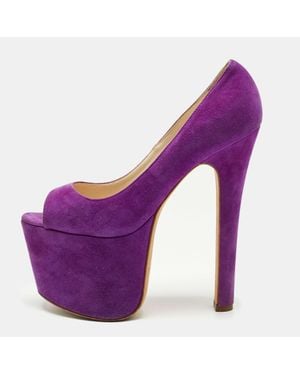 Brian Atwood Suede Platform Open Toe Pumps - Purple