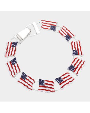 Fashnzfab Enamel American Usa Flag Link Magnetic Bracelet - Red